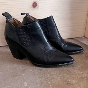 Frye Faye Shootie - Black Heeled Leather Boots with metal toe